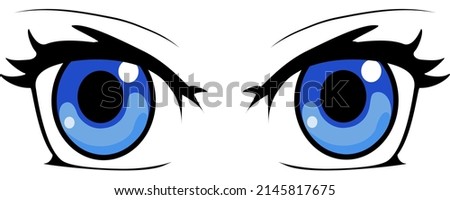 Colorful eyes collection isolated on white, modern design, Cartoon woman eyes and eyebrows with lashes. Isolated vector illustration. Can used for T-shirt print, poster and cards. cartoon anime eyes