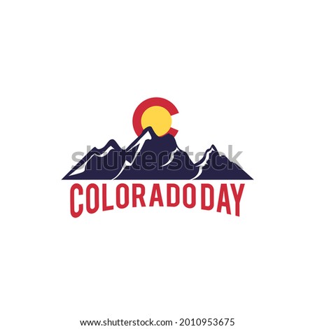 Colorado Day celebrates symbol logo design, mount Elbert sign, illustration rocky mountains the United States.