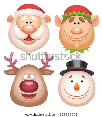 Christmas Characters Set - Santa, Elf, Deer, Snowman. Stock Vector ...