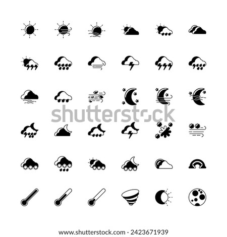 weather, climate, temperature and meteorology vector icon set design solid line style. perfect use for logo, presentation, website, and more. modern icon set design solid line style