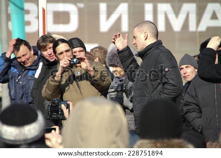 Moscow, Russia - March 10, 2012. Politician Sergei Udaltsov on an opposition rally on election results