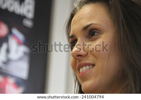 Moscow, Russia - March 26, 2012. Journalist Natalia Morari for the first time after the ban on entry into Russia came to the editorial office of the magazine The New Times