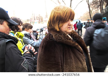 Moscow, Russia - April 10, 2012. lawyer Violetta Volkova near prison where there is an arrested politician Nikolay Lyaskin. Liyaskin was detained for attempt to ustnovit protest tent on the Red Square