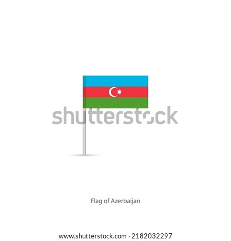 National flag of Azerbaijan on a pole on a white background.