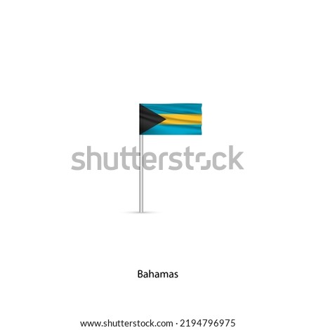 Bright national flag of the Bahamas. A flag on a chrome pole.