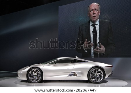Paris, France - September 30: Jaguar presents hybrid super car C-X75 designed by Ian Callum  on September 30, 2010 in Paris.