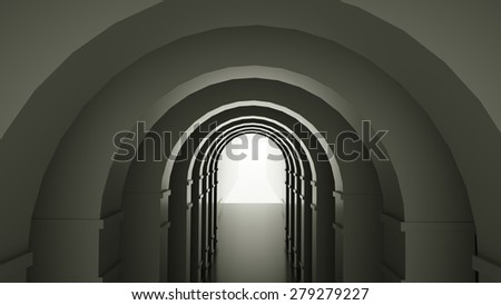Abstract interior with arches, 3 d render