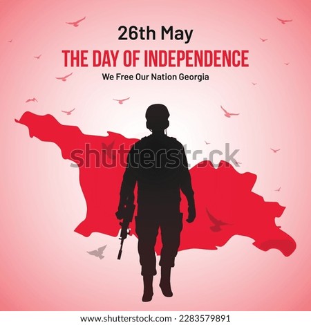 Georgia Independence Day Social Media Post, Greeting Card, Vector Illustration. 26th of May Georgian National Holiday Day Background with Elements of National Color, Map, Army, Pigeon, Square Format.
