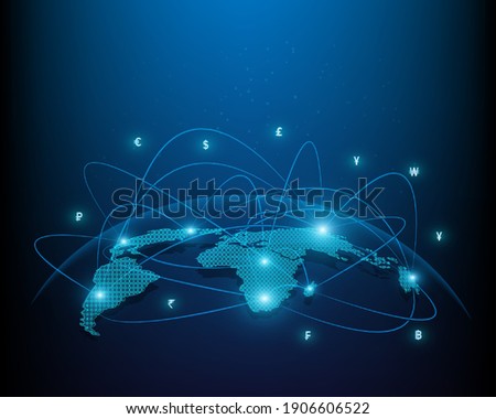 World money transfer and currency exchange concept illustration