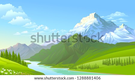 The icy mountains, the green hills and the cold flowing river.