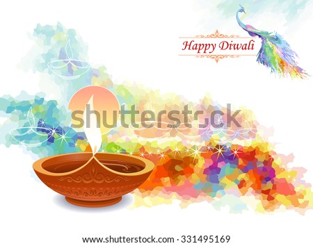 Artistic water colored diwali greeting