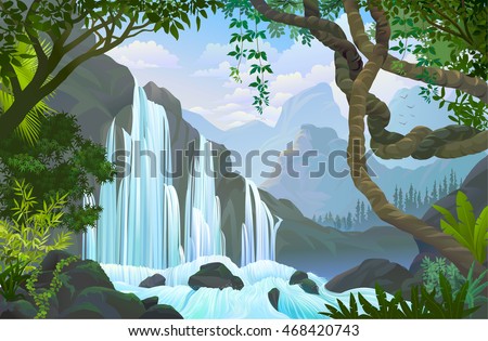 Waterfalls over a rocky cliff 