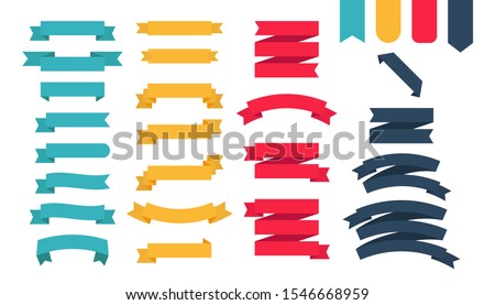 Flat colorful ribbons banners flat isolated on white background, Vector Illustration.