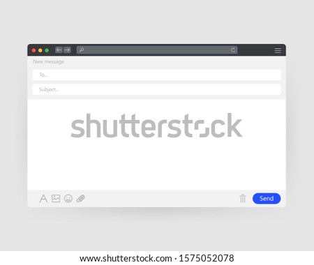 Email blank template internet. Interface for mail message. Vector illustration.