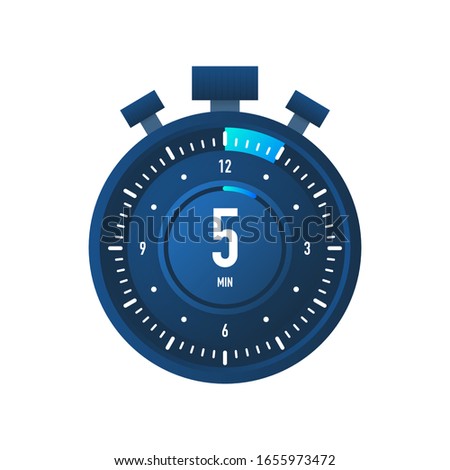 The 5 minutes timer. Stopwatch icon in flat style.