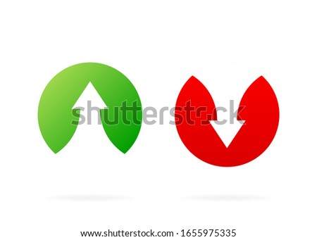 Up and down arrows. Red and Green icons. Illustration isolated on white background. Vector illustration with profit marks.