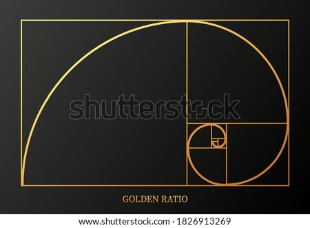 Abstract illustration with golden ratio on black background. Art&gold. Spiral pattern. Line drawing. Vector illustration.