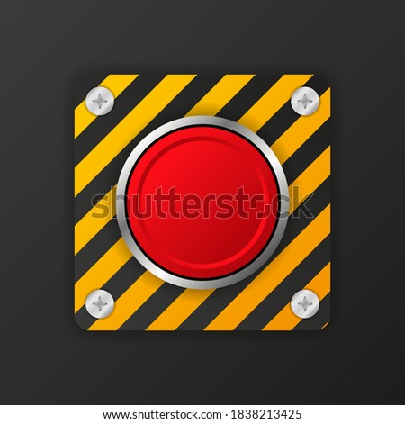 Yellow alarm button on red background. Vector web button. Click, Stop sign.