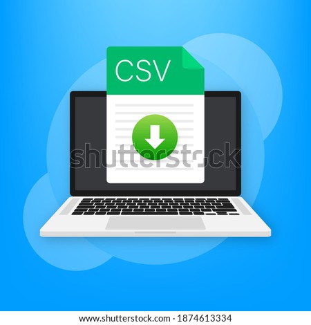 CSV file icon with laptop. Spreadsheet document type. Modern flat design graphic illustration. Vector CSV icon.