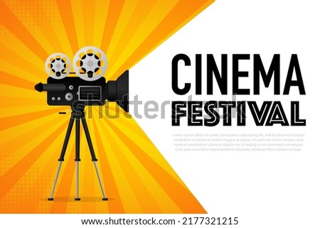 Movie projector, Retro cinema. Cinematography festival. Movie time. Vector illustration.