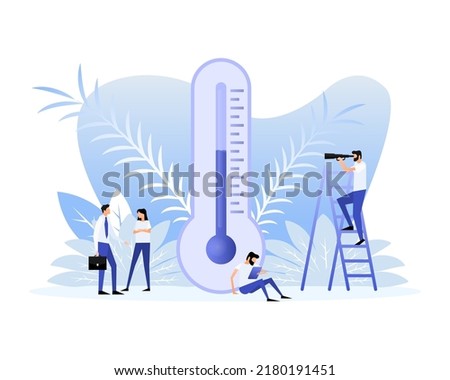 Temperature people. Thermometer icon with flat people. Vector illustration