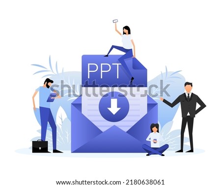 Download ppt file. Group of people with ppt document. Isometric vector. Icon vector