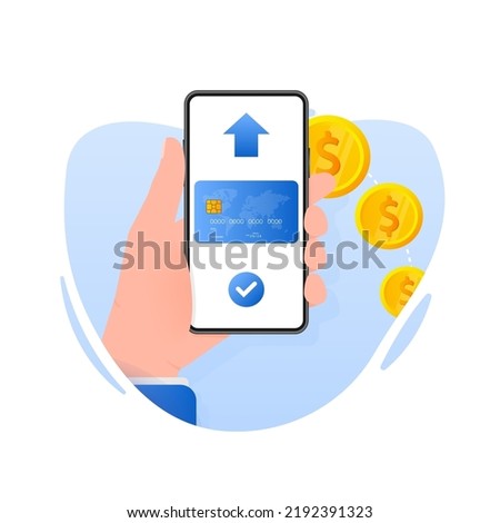 Hand holds phone with Contactless Payment Methods Mobile, online payment. Vector illustration.