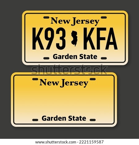 Retro car plate for banner design. New Jersey state. Isolated vector illustration. Business, icon set