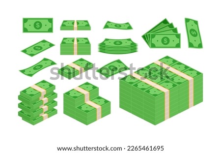 Huge packs of paper money. Dollar bills. Twisted paper bills and stack of currency banknotes