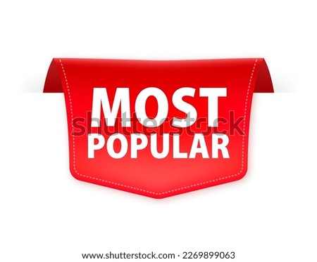 Most popular red label with ribbon. Vector illustration