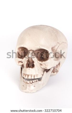 Front view of a skull with open mouth isolated on black background