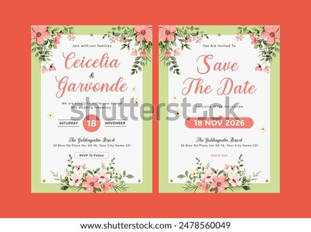 Pink Corel Wedding Invitation Template Card