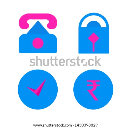 Origami vector illustration icon set of Telephone, Padlock, Time and Indian rupee for money transfer, Banking and customer support. Paper fold art