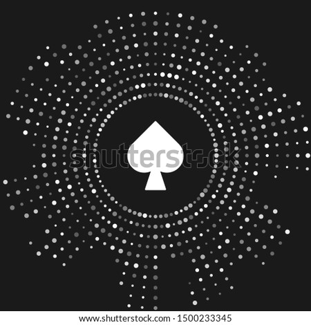 White Playing card with spades symbol icon isolated on grey background. Casino gambling. Abstract circle random dots. Vector Illustration