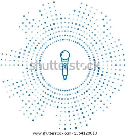 Blue line Microphone icon isolated on white background. On air radio mic microphone. Speaker sign. Abstract circle random dots. Vector Illustration