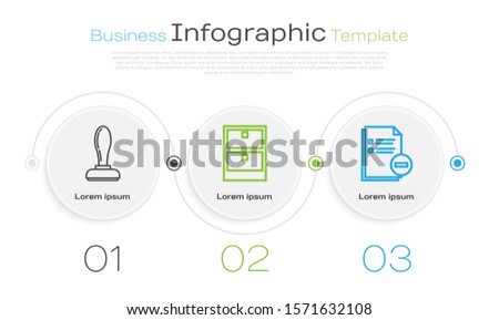 Set line Stamp, Archive papers drawer and Document with minus. Business infographic template. Vector