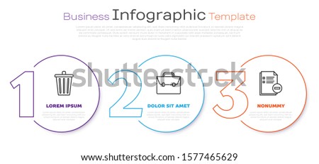 Set line Trash can, Briefcase and Document with minus. Business infographic template. Vector