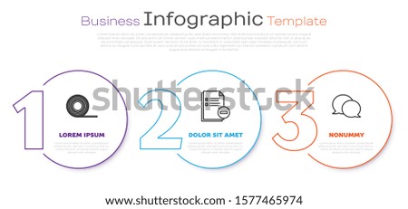 Set line Scotch, Document with minus and Speech bubble chat. Business infographic template. Vector