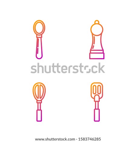 Set line Spatula , Kitchen whisk , Spoon  and Pepper . Gradient color icons. Vector