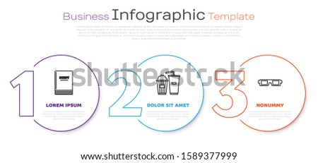 Set line Scenario , Popcorn and soda drink glass and 3D cinema glasses . Business infographic template. Vector