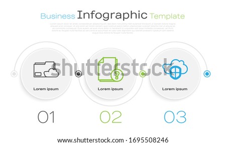 Set line Cloud storage text document folder, Unknown document and Cloud and shield. Business infographic template. Vector
