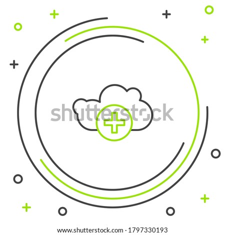 Line Add cloud icon isolated on white background. Data storage on the cloud. Colorful outline concept. Vector