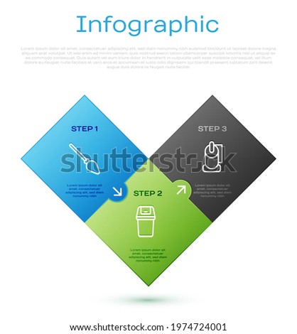 Set line Handle broom, Toilet paper roll and Trash can. Business infographic template. Vector