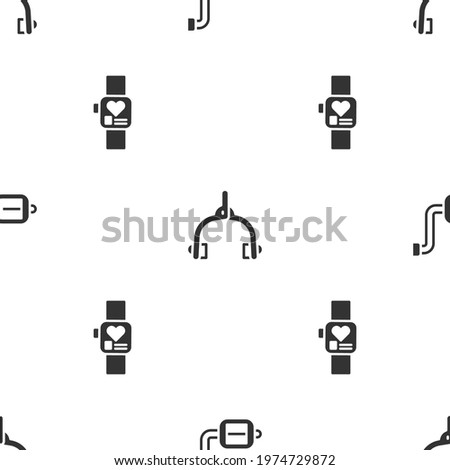 Set Bicycle pedal, brake calipers and Smart watch on seamless pattern. Vector