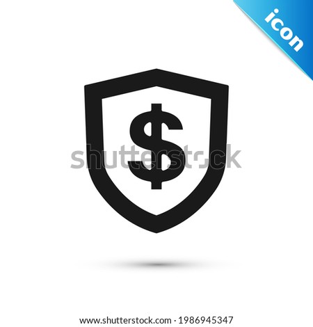 Grey Shield with dollar symbol icon isolated on white background. Security shield protection. Money security concept.  Vector