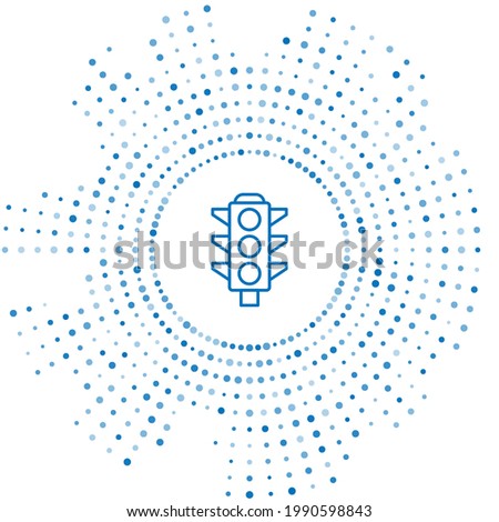 Blue line Traffic light icon isolated on white background. Abstract circle random dots. Vector