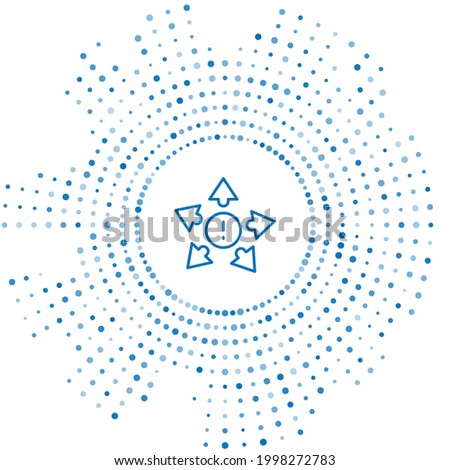 Blue line Many ways directional arrow icon isolated on white background. Abstract circle random dots. Vector