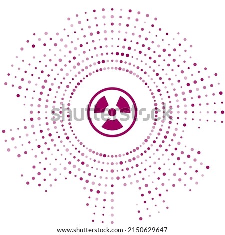Purple Radioactive icon isolated on white background. Radioactive toxic symbol. Radiation Hazard sign. Abstract circle random dots. Vector