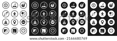 Set Financial growth, Percent up arrow, Arrow, Digital speed meter, Mountains with flag, Project team base and Pyramid chart infographics icon. Vector 商業照片 © 