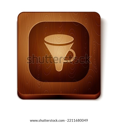 Brown Funnel or filter icon isolated on white background. Wooden square button. Vector